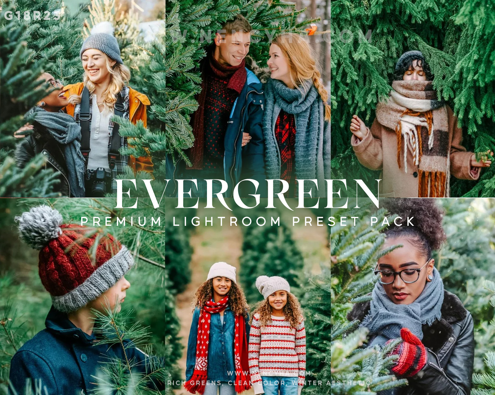 Christmas Presets — Rich Greens, Clean Color, Winter Aesthetic Presets, Evergreen Preset Collection (xmp/acr, lr, dng) G18R23 1 X G18R23
