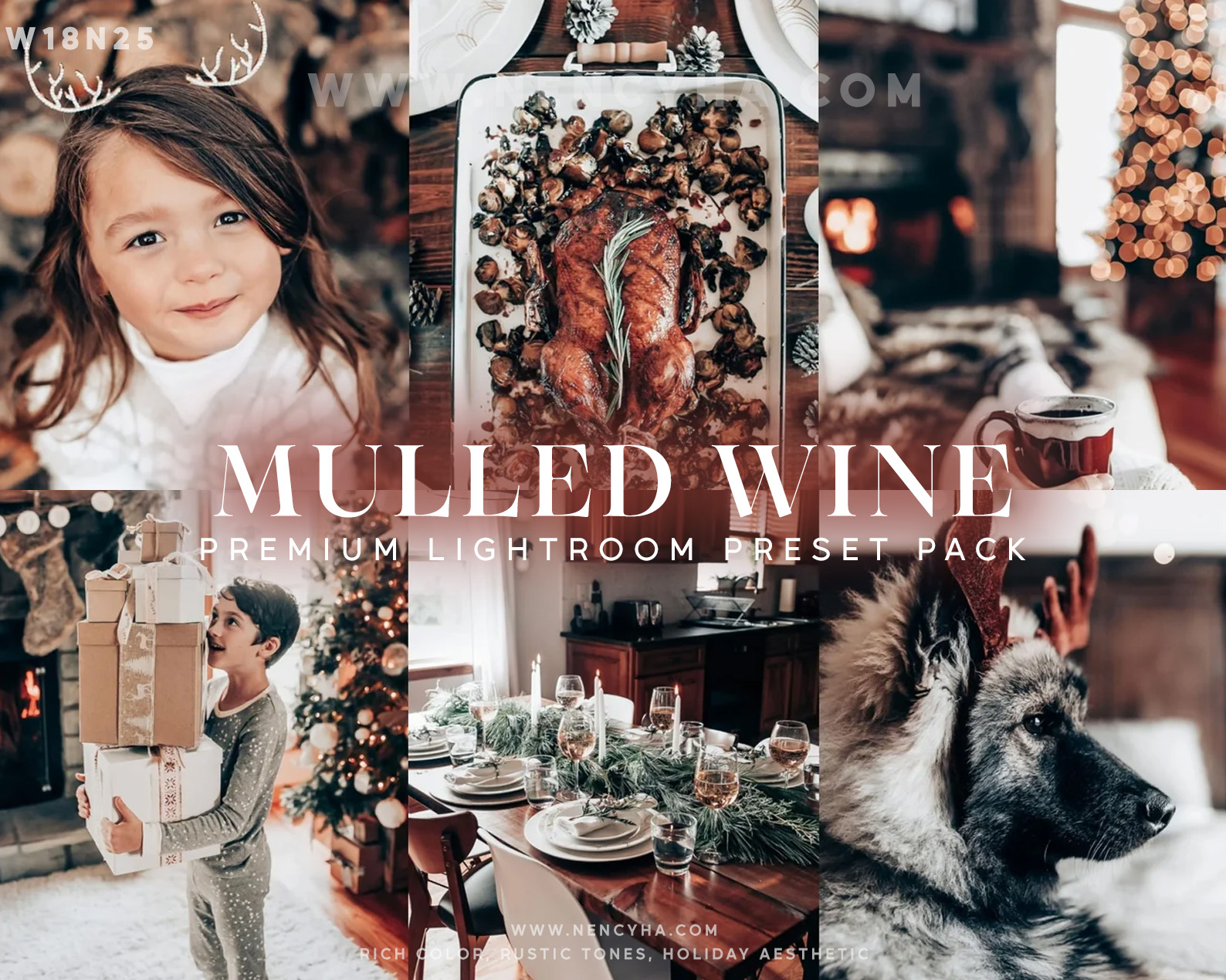 Christmas Presets — Mulled Wine Presets, Rich Color, Rustic Tones, Holiday Aesthetic Presets (xmp/acr, lr, dng) W18N25 1 X W18N25