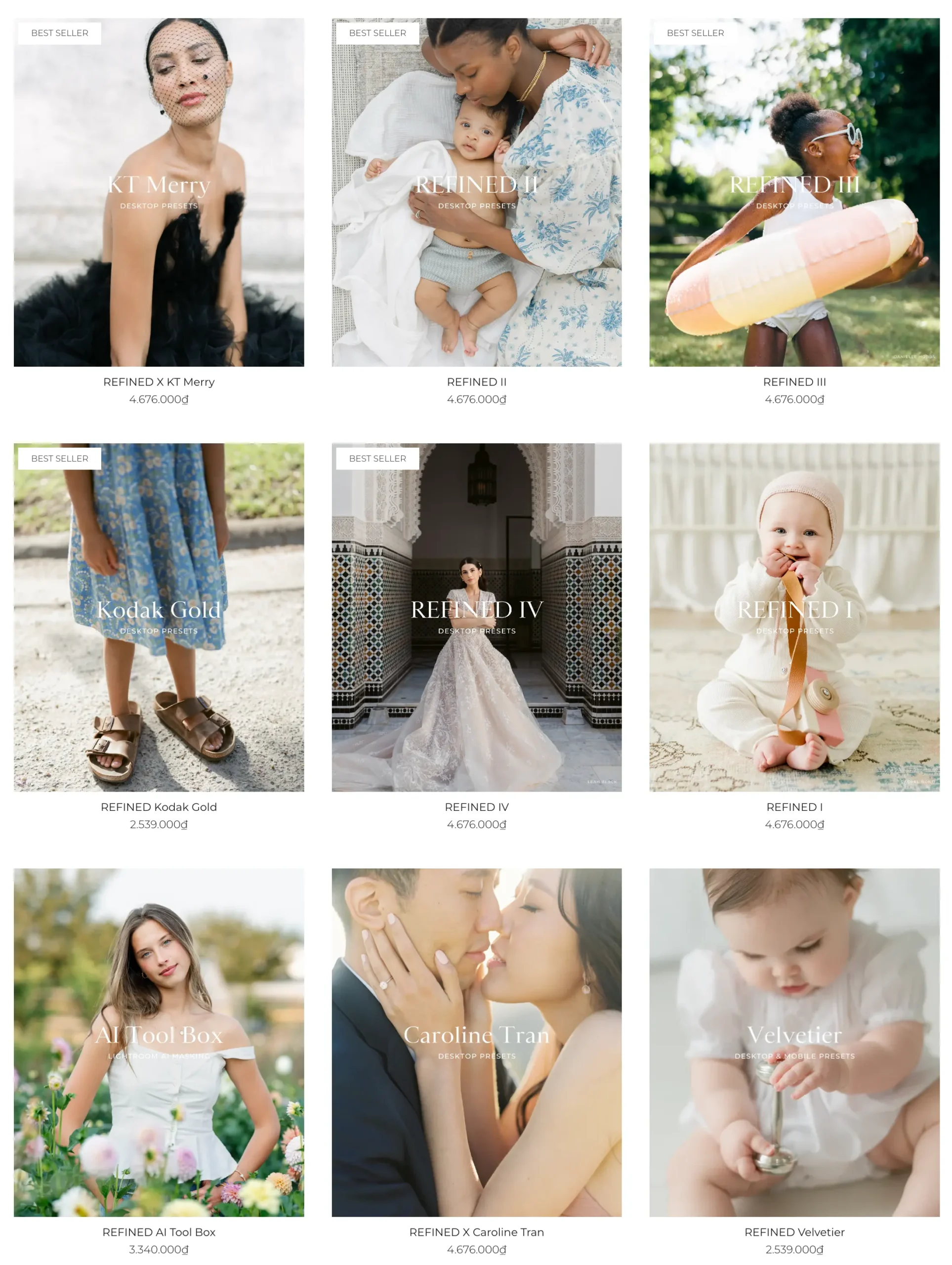 [Combo Hot Dành Cho Nhiếp Ảnh Cưới] Trọn Bộ Light & Airy Presets Của REFINED Co Mới Nhất Dành Cho Nhiếp Ảnh Cưới và Chân Dung 2026 (xmp/acr) D136X72