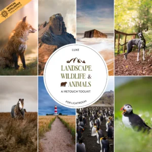 Luxe Lens - Landscape - Wildlife & Animals AI Adaptive Retouch Toolkit Lightroom Presets - Bộ Preset dành cho nhiếp ảnh phong cảnh động vật hoang dã và thú cưng (xmp/acr)